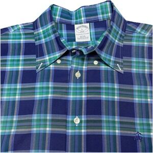 Brooks Brothers 346 Shirt L Mens L/S Button Down Pinpoint Oxford Slim Plaid EUC